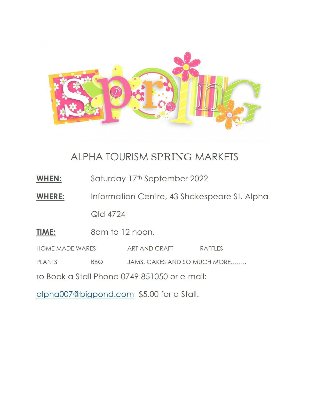 Alpha District Tourism &amp; Development Association - Spring Markets, 17 September 2022