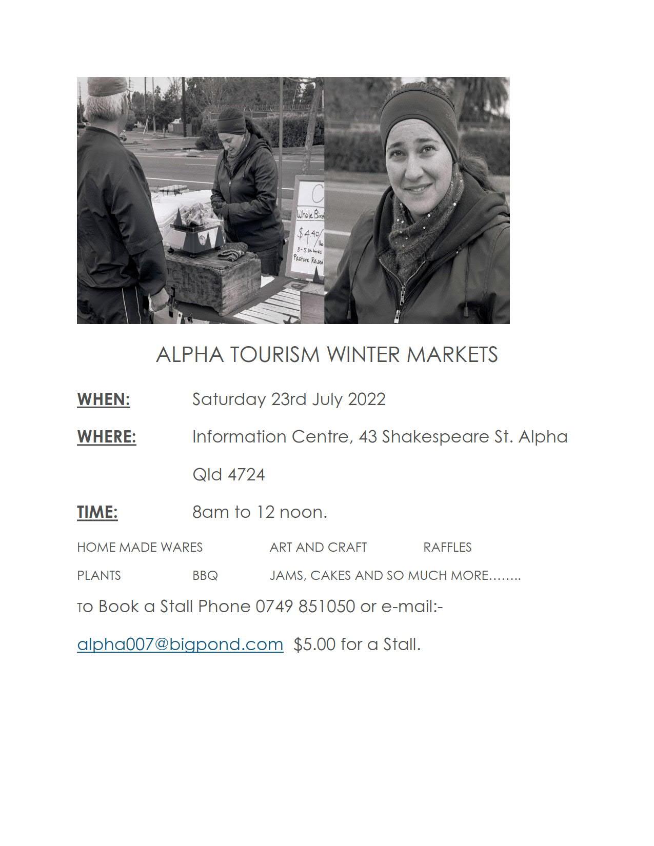 Alpha District Tourism &amp; Development Association - Winter Markets, Saturday 23 July 2022