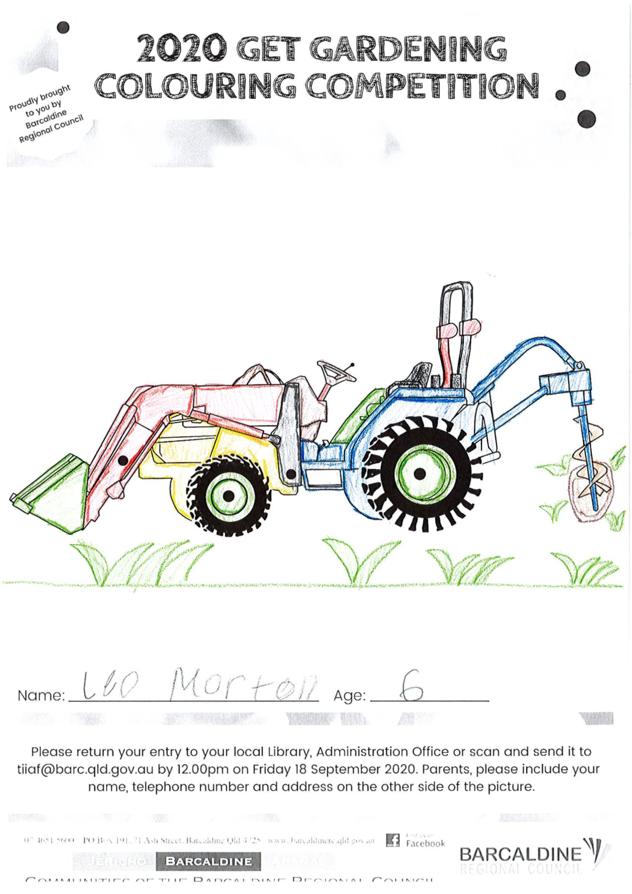 Get Gardening Colouring Competition award 3 to 6 years recipient Leo Morton