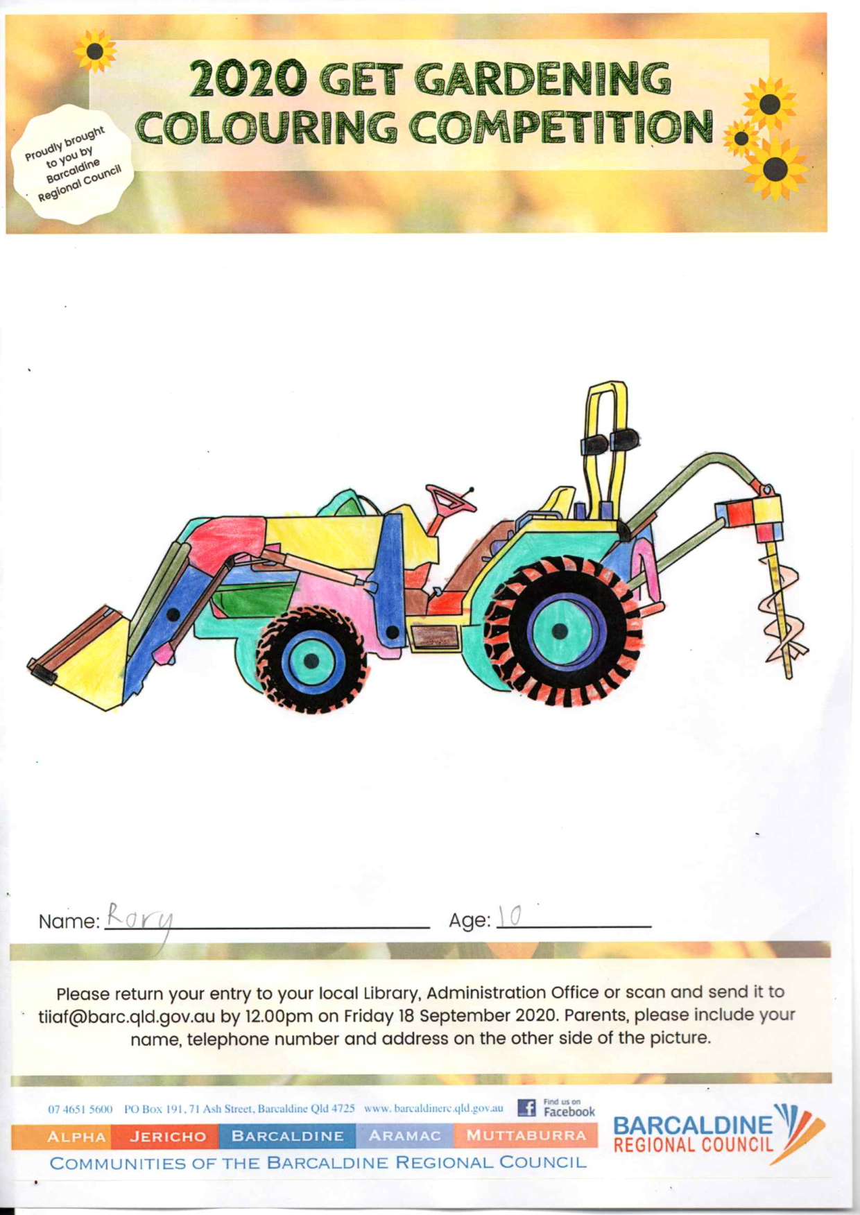 Get Gardening Colouring Competition award 10 to 12 years recipient Rory Brooks