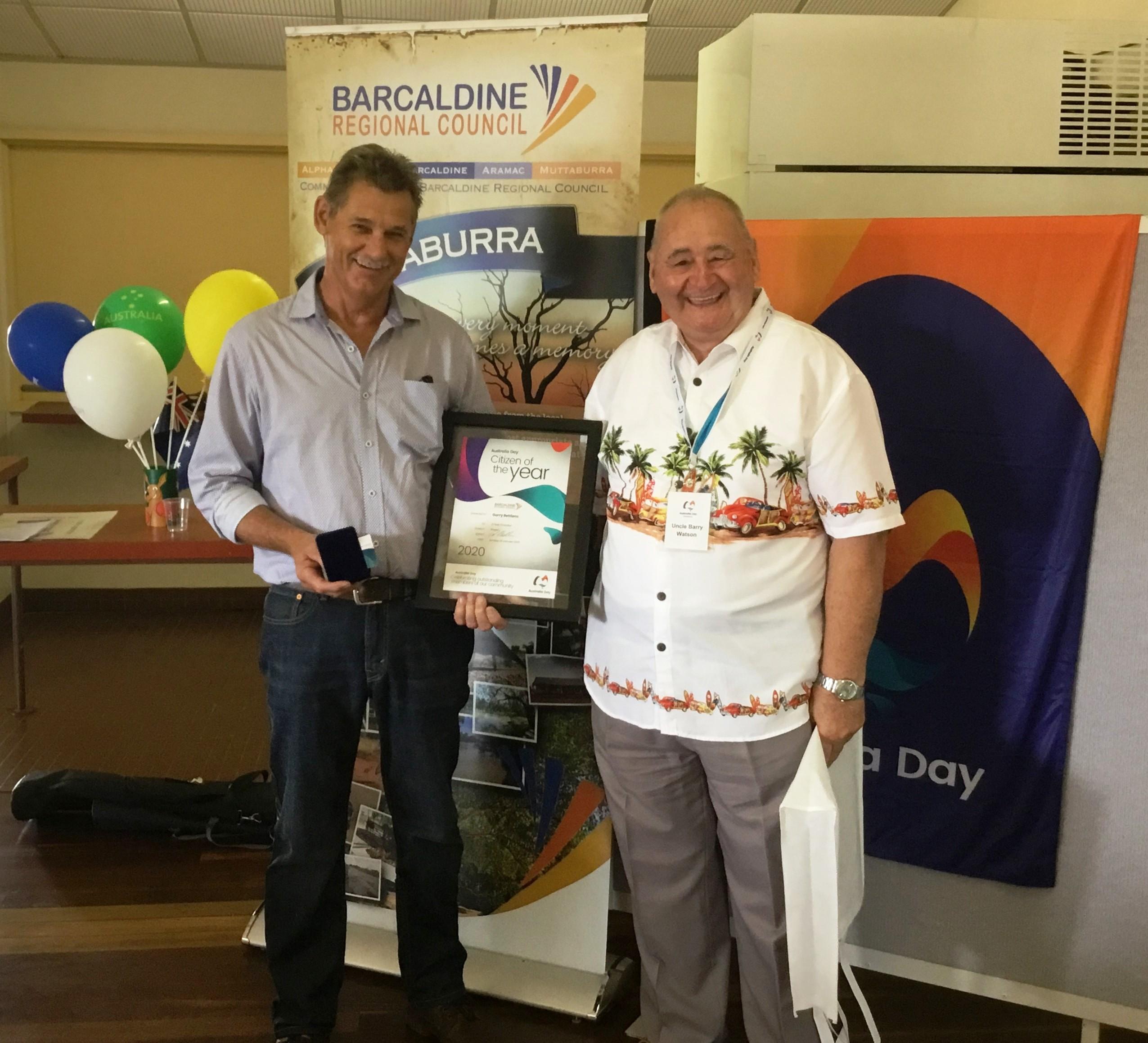 2020 Australia Day - Muttaburra - Garry Bettiens, Citizen of the Year and Uncle Barry Waston